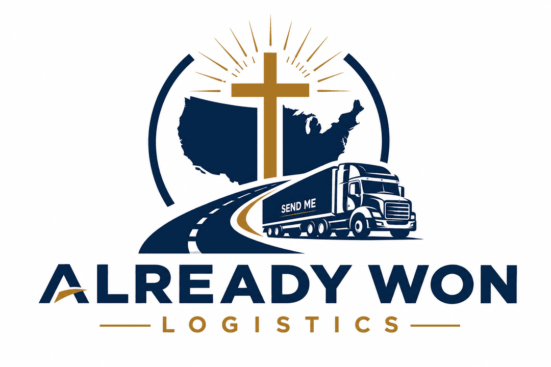 Already Won Logistics logo with cross, US map, and road